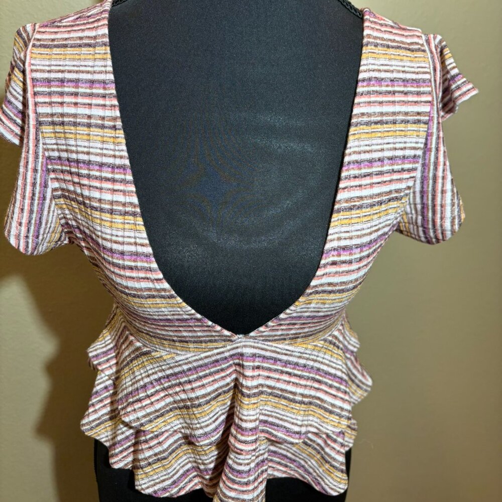 Forever 21 Cropped V-Neckline Ruffle Multi-Color Top - Picture 3 of 6